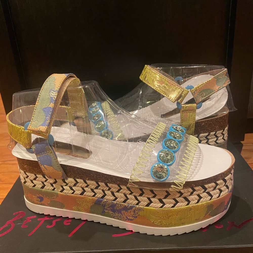 Brand New Betsey Johnson Blue Multi Platform Sandal